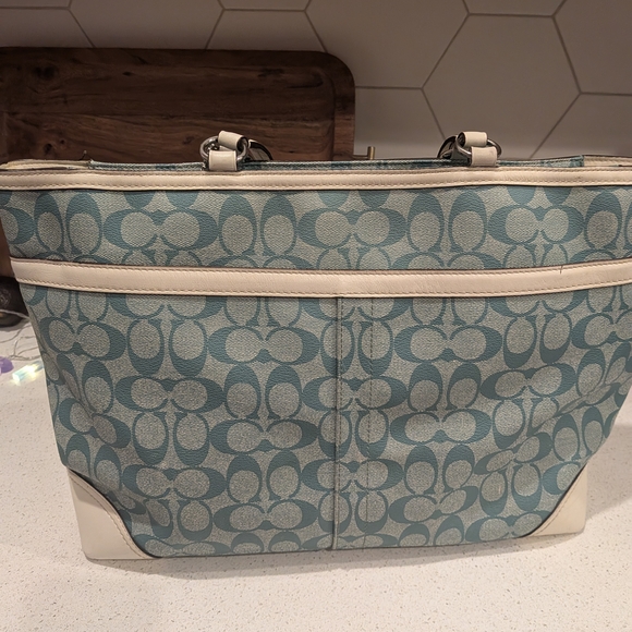 Coach Blue and Cream Signature Tote Bag - Picture 6 of 11